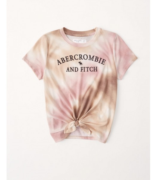 Abercrombie Light Brown Tie Dye Knot Front Graphic Logo Tee